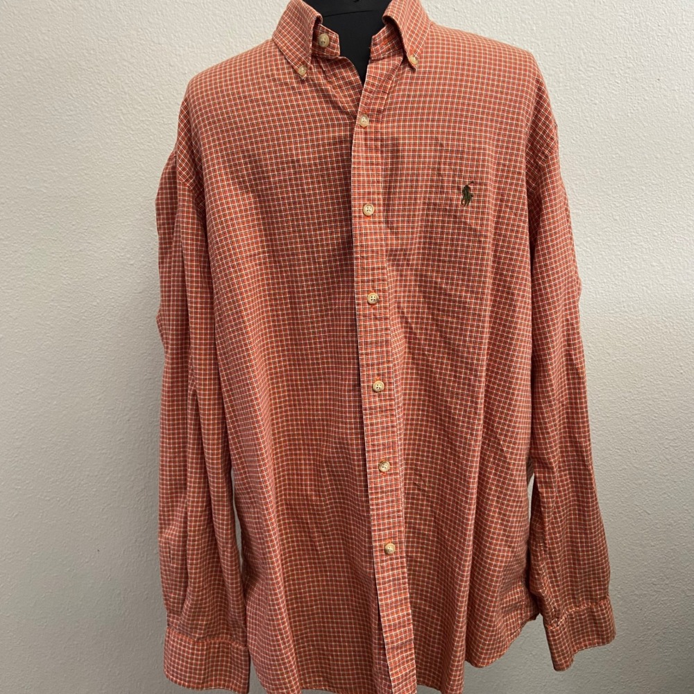 Ralph Lauren Mens XL Plaid Button Down Shirt‎ Orange White Long Sleeve Preppy - Picture 8 of 8
